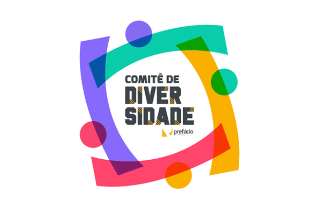 Logo colorido do Comitê de Diversidade com formas geométricas.